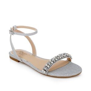 Jewel Badgley Mischka Daria Pearl & Glittering Silver Crystal Sandals.   7   NWT